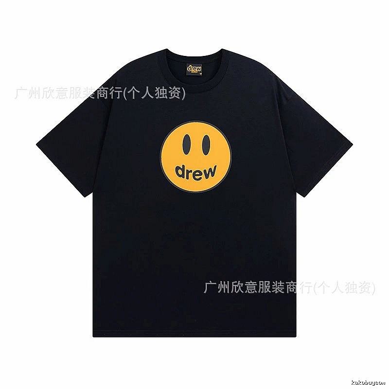 DREW Smiley Street Style Black Short-sleeve T-shirt