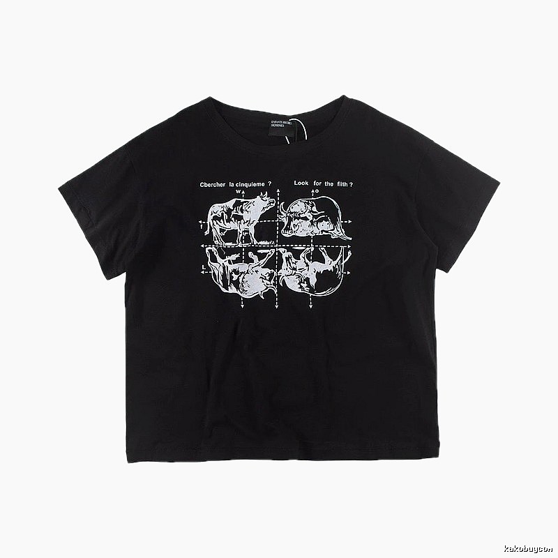 ERD Bull Print Street Style Black Short Sleeve T-shirt