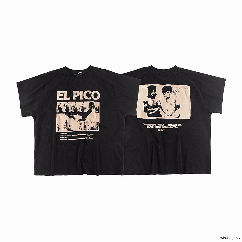 ERD GRJKD ELPICO Vintage Style Black Short Sleeve T-shirt