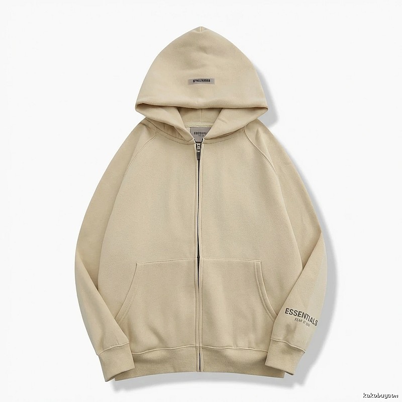 ESSENTIALS minimalist style beige hooded sweatshirt with drawstring