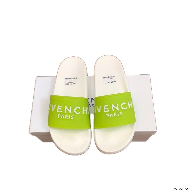 Givenchy Trendy Letter Style Fluorescent Green Spliced White Slide Sandals