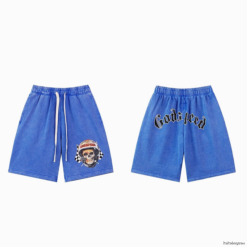 Godspeed Skull Print Street Style Blue Shorts
