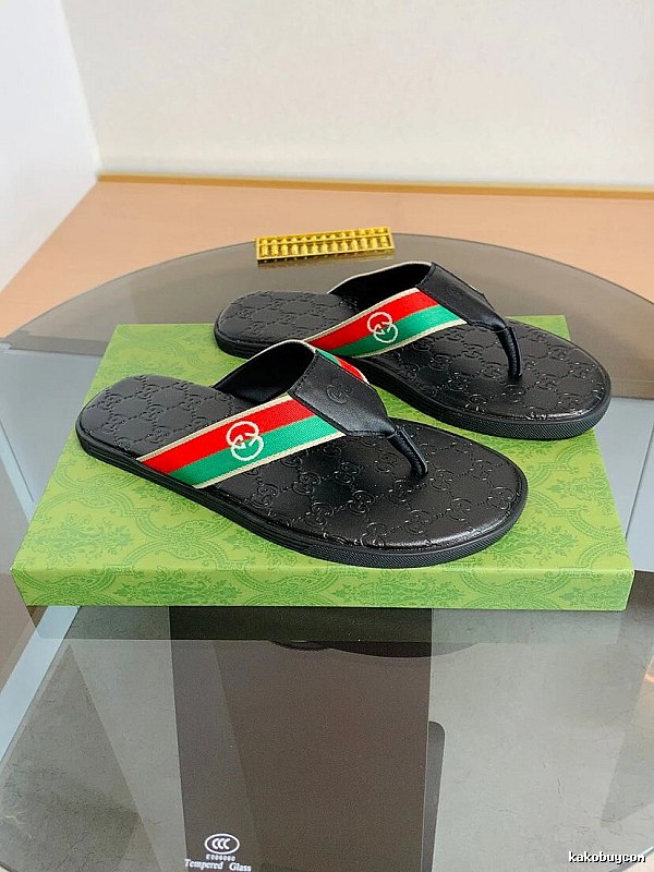 Gucci Double G Classic Casual Style Black Flip Flops