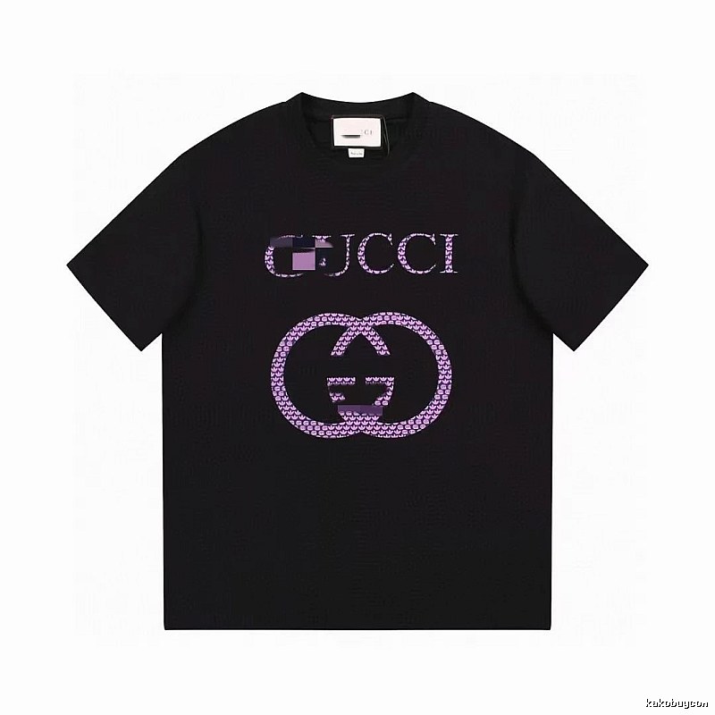 Gucci Double G Trendy Style Black and Purple Short Sleeve T-Shirt