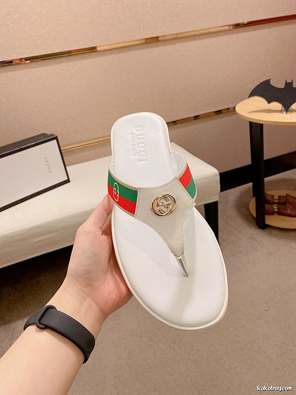 Gucci Double G Webbing Vintage Style White Flip-Flops