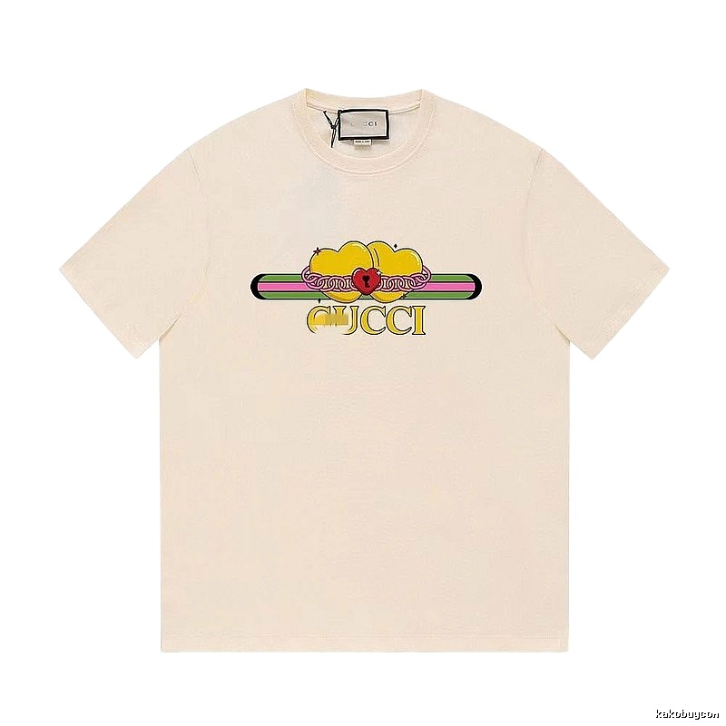 Gucci Double Heart Print Casual Style Off-White T-Shirt