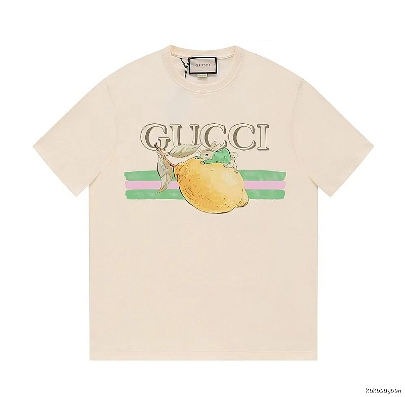 Gucci Lemon Print Casual Style Off-white Short-sleeve T-shirt