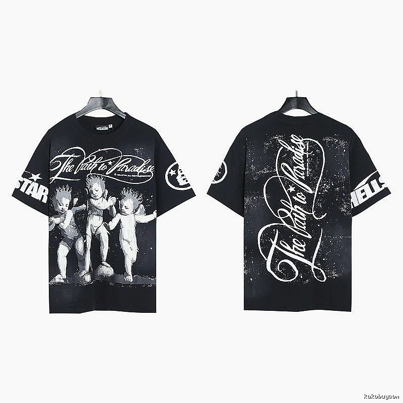 Hellstar Angel Print Street Style Black T-shirt