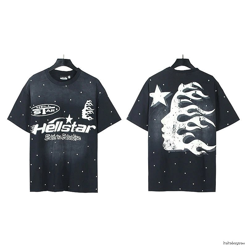 Hellstar Flame Print Street Style Black T-Shirt