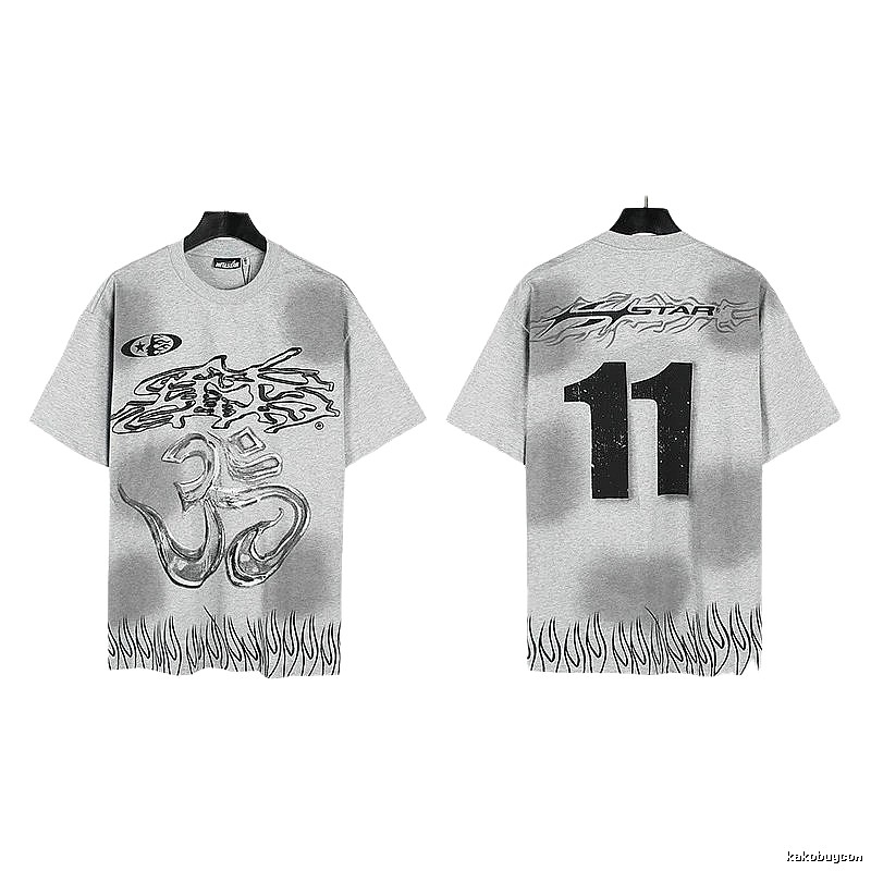 Hellstar No.11 Flame Street Style Gray T-Shirt