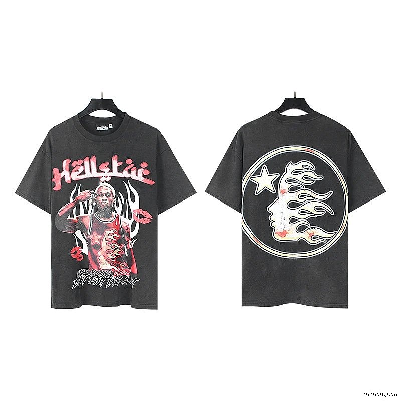 Hellstar Star Player Print Vintage Style Washed Black T-Shirt