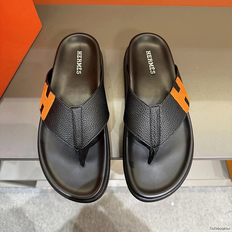 Hermès H Collection Casual Style Black & Orange Flip-Flops