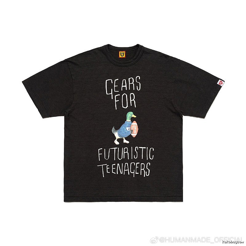 HUMAN MADE Green Duck Print Vintage Style Black T-Shirt