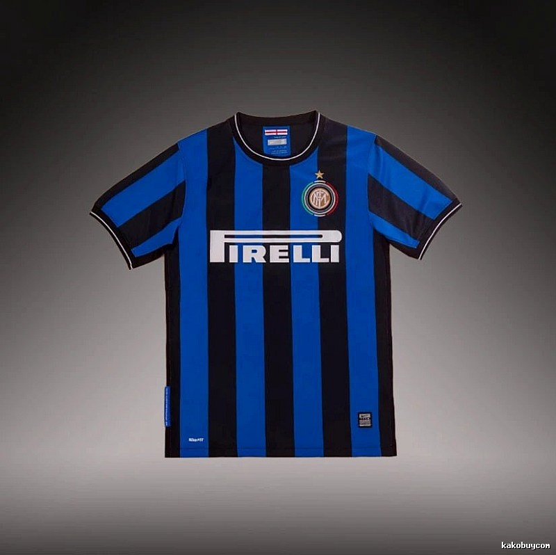 Inter Milan Monogram Brehme #3 soccer jersey Blue Black Striped for Layered Styling