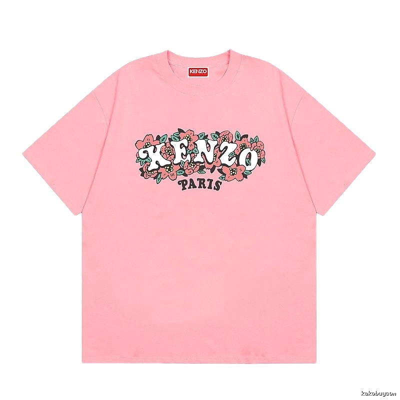 KENZO Trendy Pink Floral Print Short Sleeve T-shirt