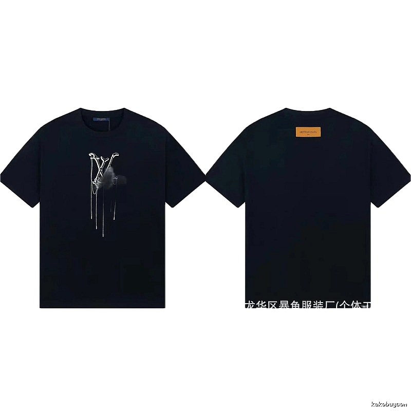 Louis Vuitton Chain Print Trendy & Cool Style Black T-Shirt
