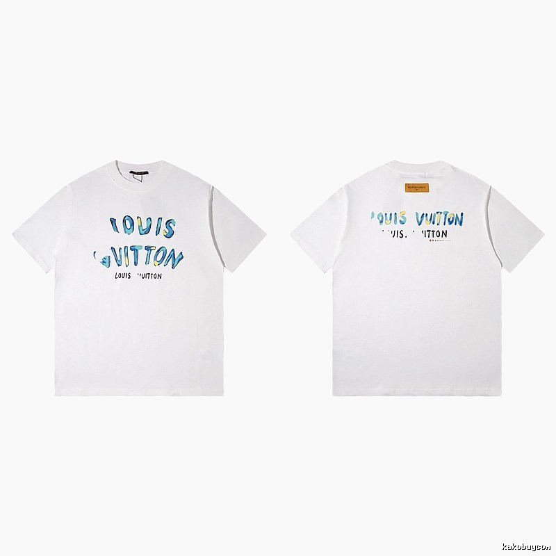 Louis Vuitton Hand-painted Graffiti Casual Style White T-shirt