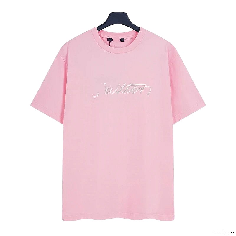 Louis Vuitton Minimalist Style Embroidered Pink T-Shirt