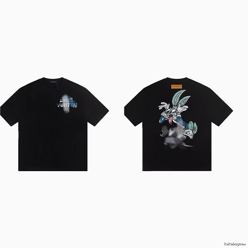 Louis Vuitton Trendy Style Cartoon Print Black T-Shirt