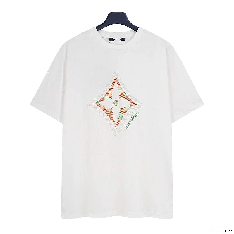Louis Vuitton Trendy White T-Shirt with Diamond Print