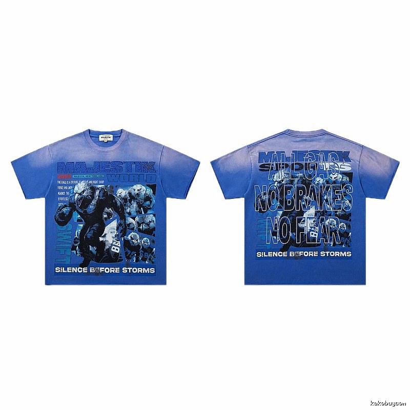 MAJESTIK American Street Style Gradient Blue Printed Short-sleeve T-shirt
