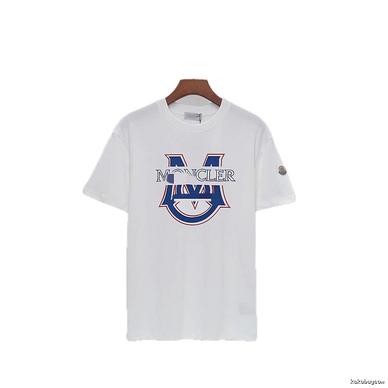Moncler Large M Printed Casual Style White T-Shirt