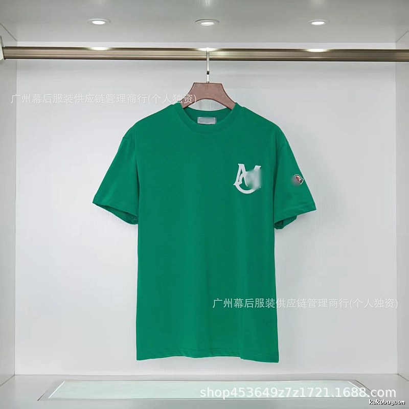 Moncler Letter Print Casual Style Green Short-sleeve T-shirt