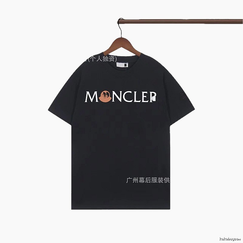 Moncler Letter Print Streetwear Style Black Short-sleeve T-shirt