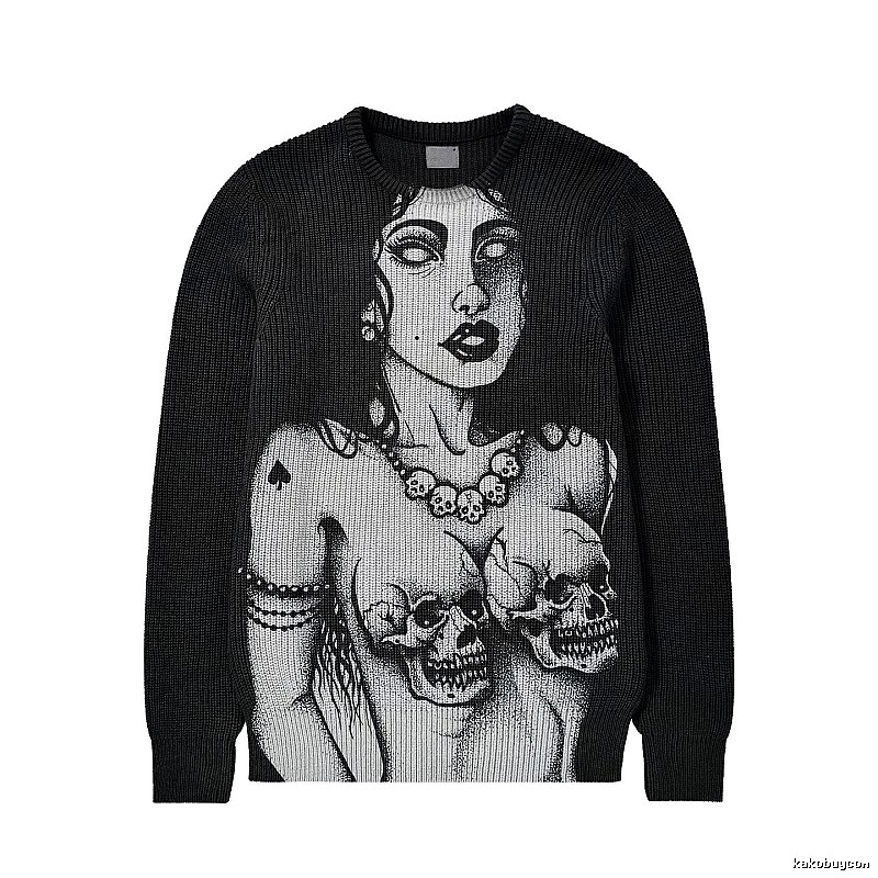 Monogram Anime graphic sweater Black Knit Top for Casual Outfits