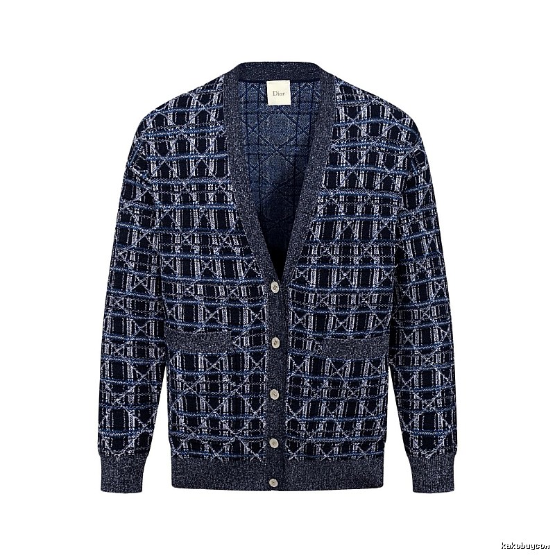 Navy Dior Button-front Cardigan for Layered Winter Looks