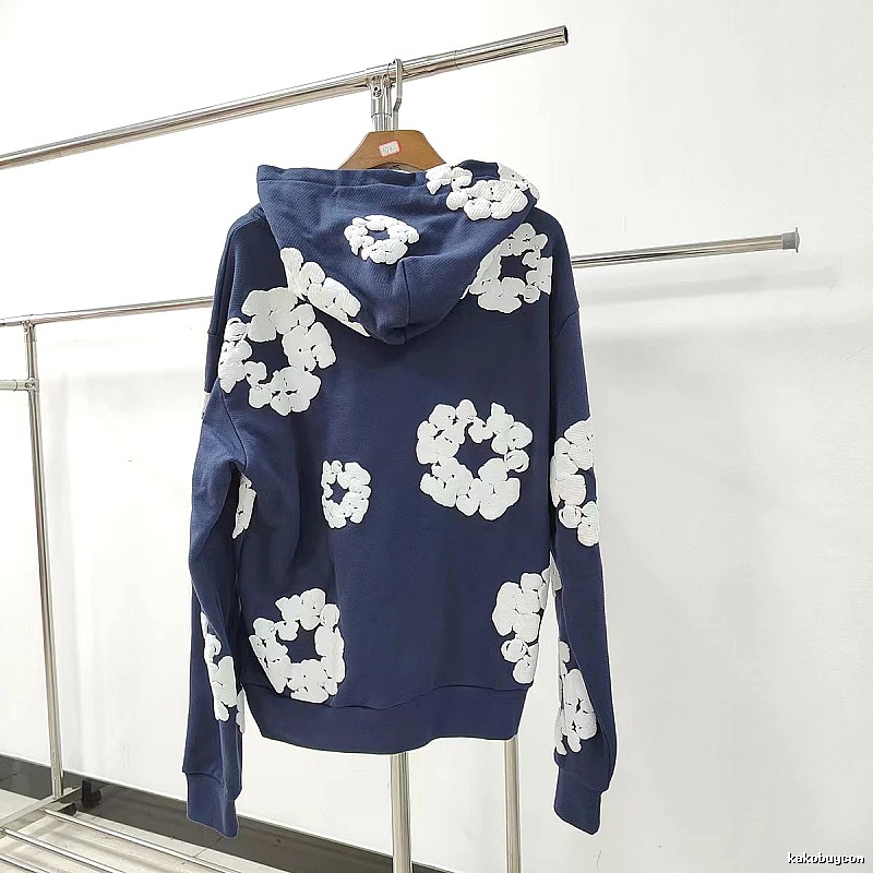 Navy White Flower Graphic Hoodie