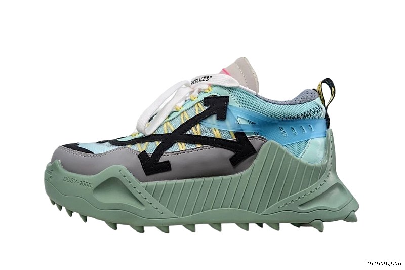 Off-White Grey-Green Functional Style Sports Shoes