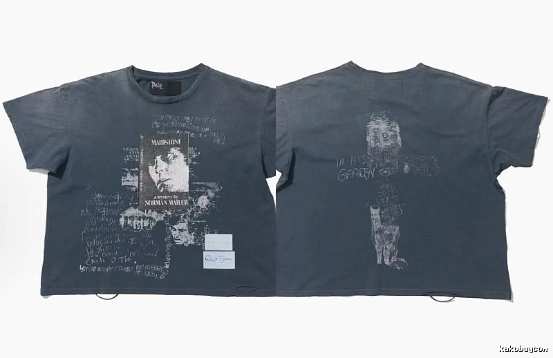 Paly Hollywood Portrait Graffiti Vintage Washed Grey T-shirt