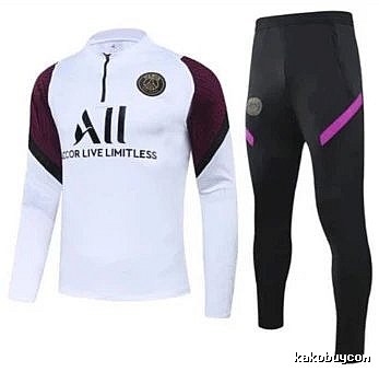 Paris Saint-Germain 2020-21 Half-Purple Sleeve Detail White Training Tracksuit Set Resort Wear