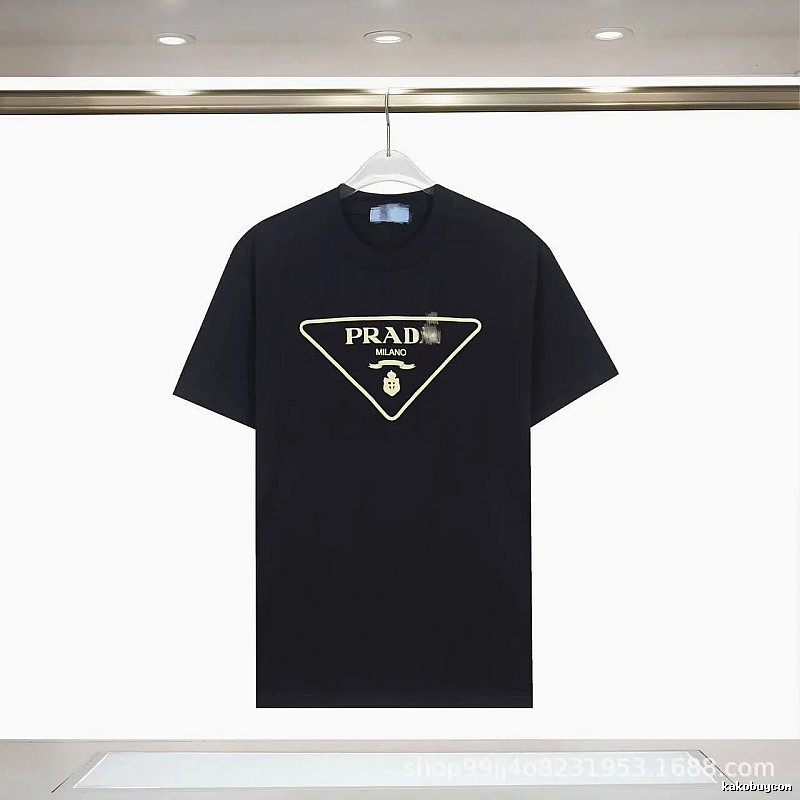 Prada Classic Triangular Logo Minimalist Style Black T-Shirt