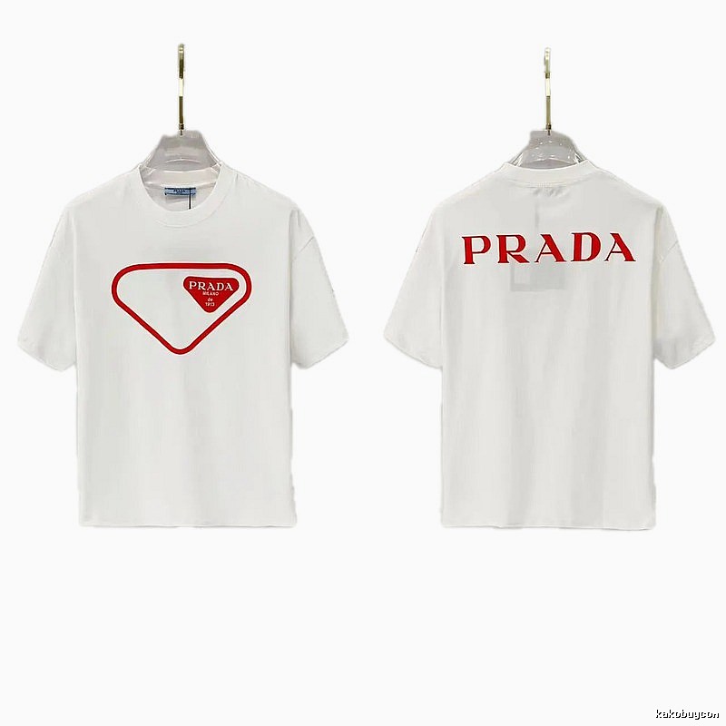 Prada Inverted Triangle Minimalist Style White Short-sleeve T-shirt