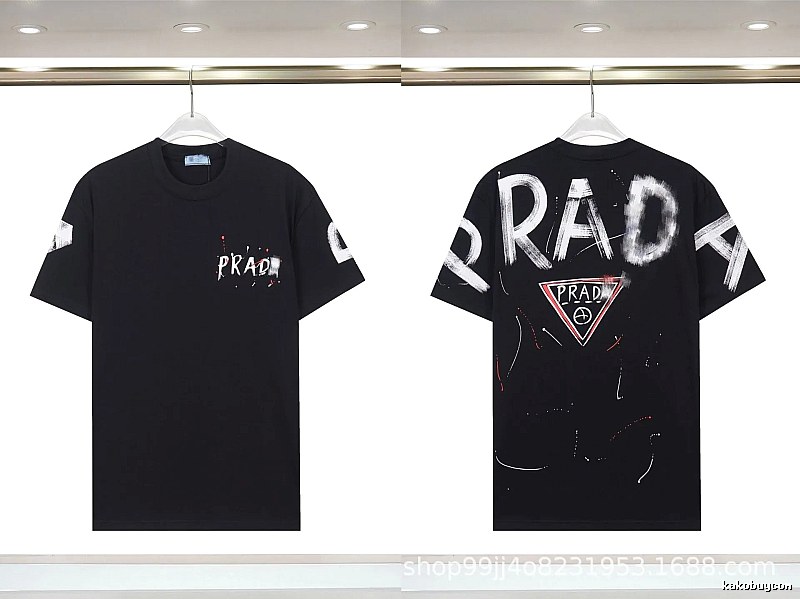 Prada Triangle Logo Graffiti Style Black Short-sleeve T-shirt