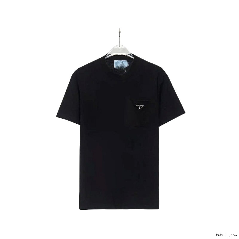Prada Triangle Logo Minimalist Style Black Short-sleeve T-shirt