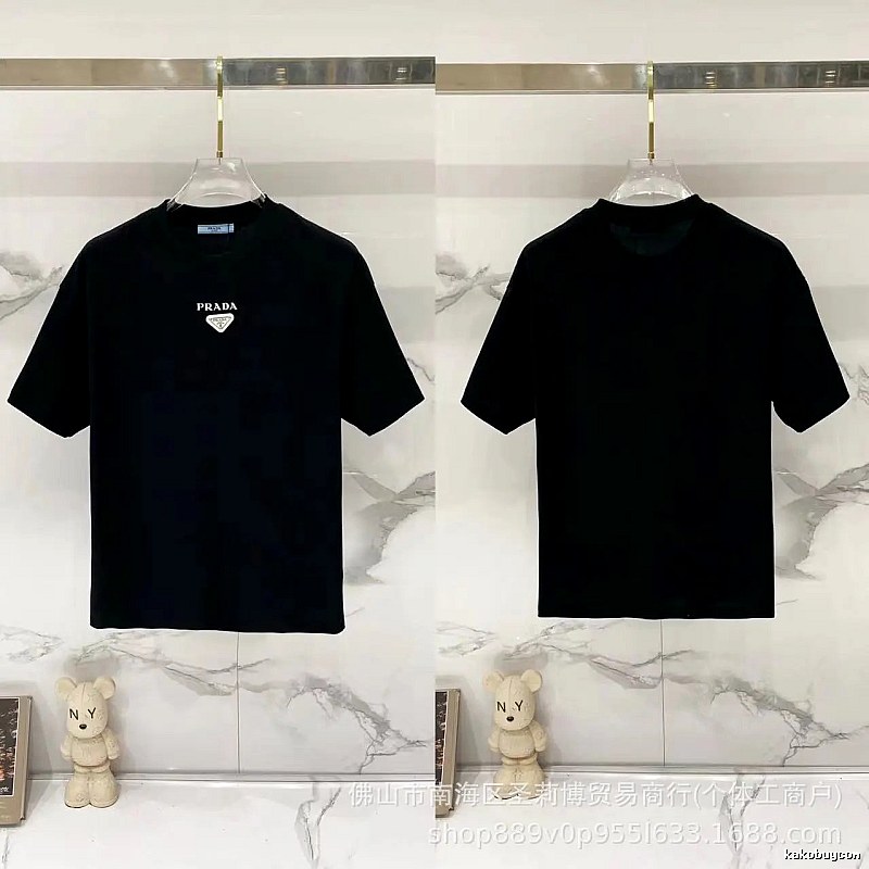 Prada Triangle Logo Minimalist Style Black Short-sleeve T-shirt