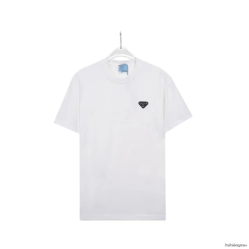 Prada Triangle Logo Minimalist Style White Short-sleeve T-shirt