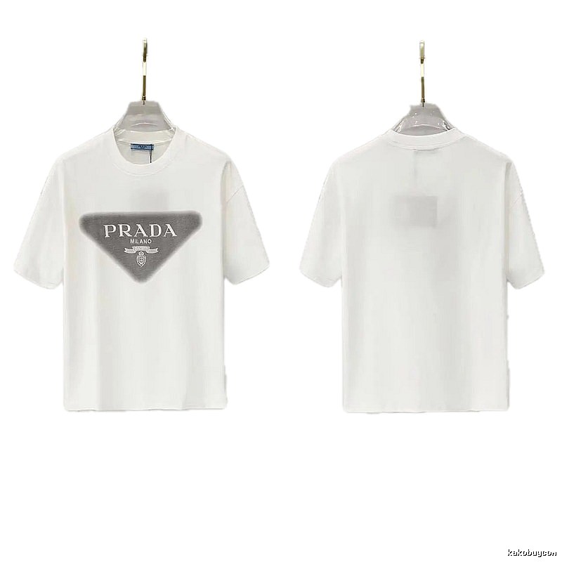 Prada Triangle Logo Minimalist Style White T-Shirt