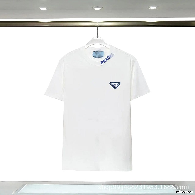 Prada Triangular Logo Minimalist Style White Short-sleeve T-shirt