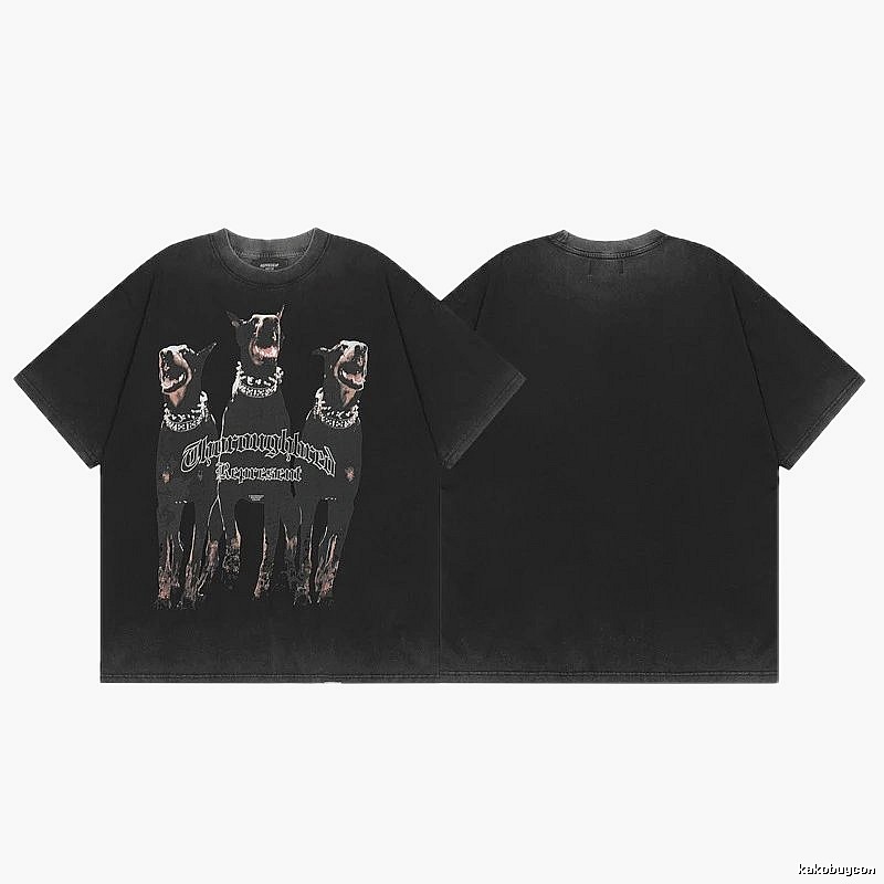 Represent Doberman Print Vintage Style Black Short-sleeve T-shirt