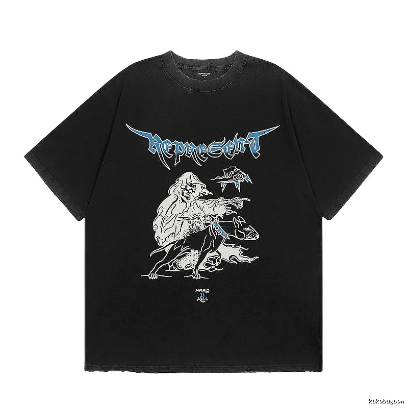 Represent Grim Reaper Print Vintage Style Black T-Shirt