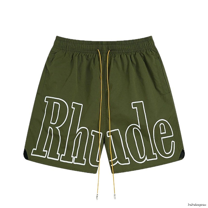 RHUDE letter-style military green shorts