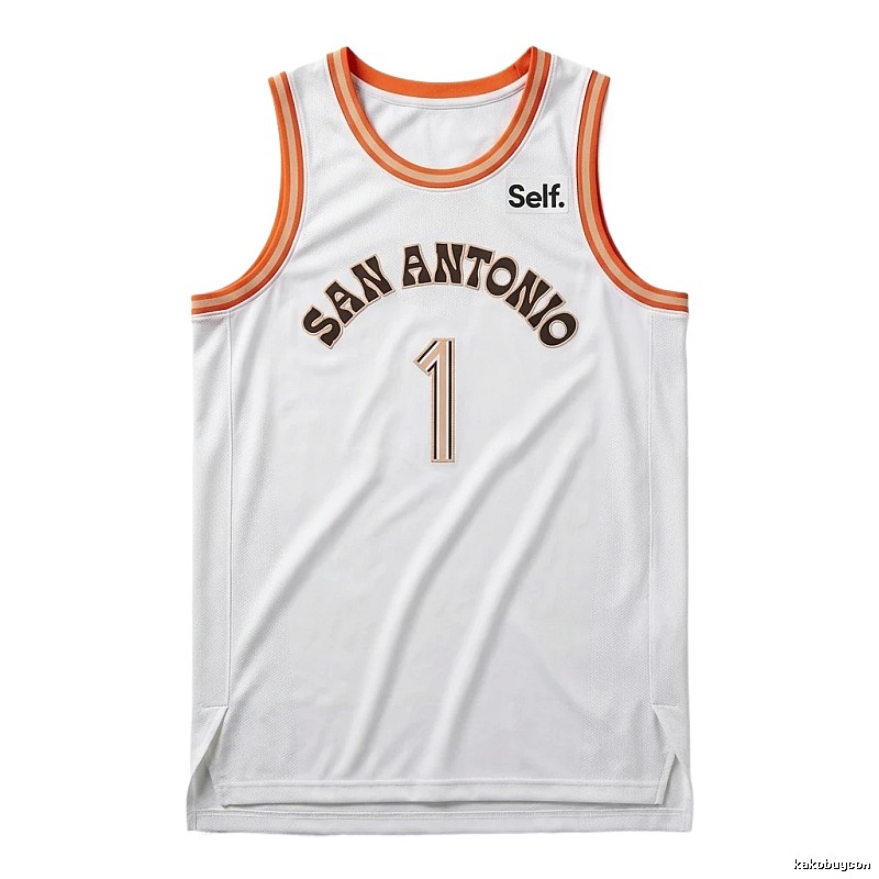 Self. Spurs white and orange basketball jersey