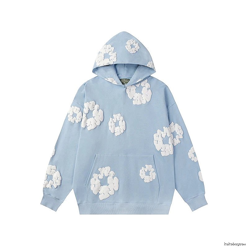 Sky Blue Flower Print Pullover Hoodie
