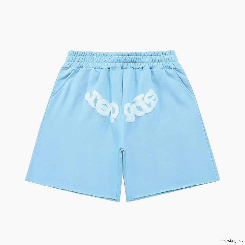 Sp5der letter-style light blue shorts