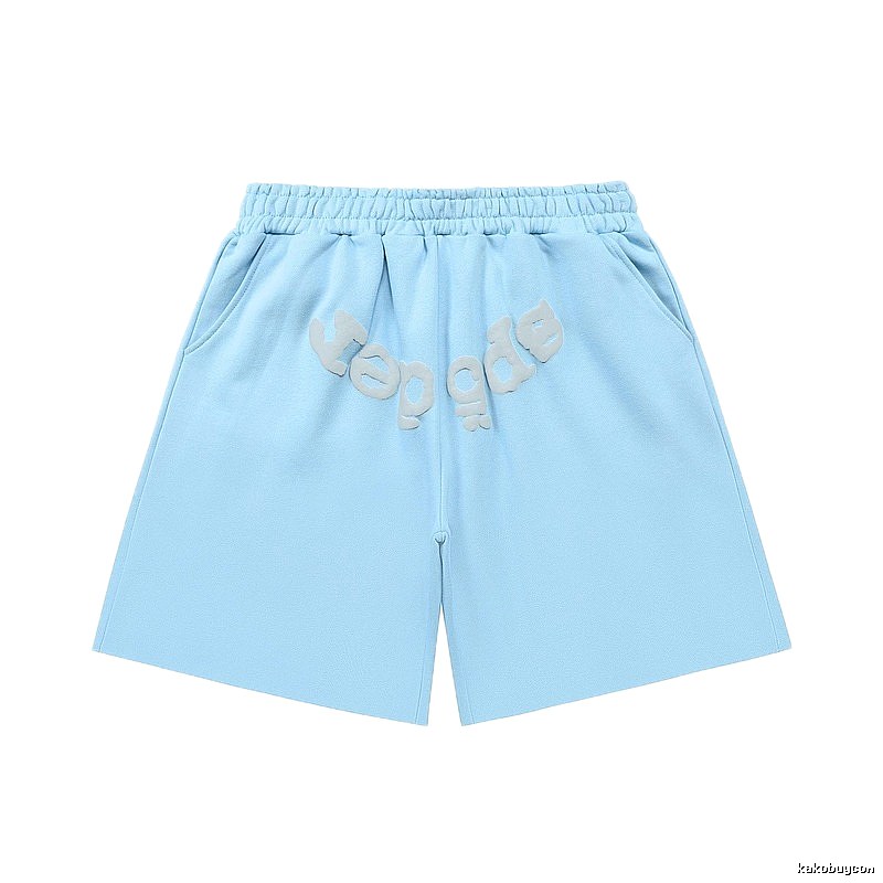 Sp5der letter-style light blue shorts