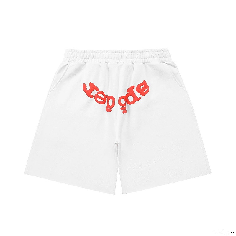 Sp5der red letter white shorts